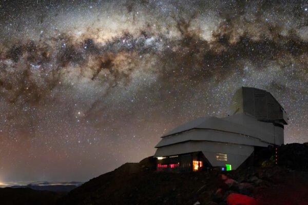 The Vera C. Rubin Observatory in Chile beneath the Milky Way at night.
