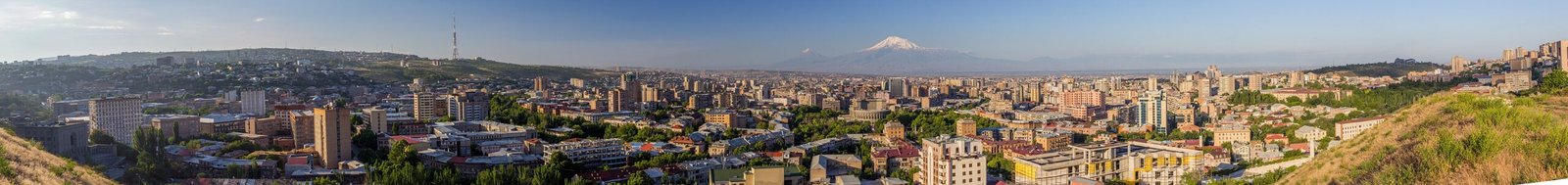 Panorama of Yerevan, the capital of Armenia, with Mount Ararat visible in the distance.
