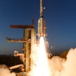 A GSLV rocket lifting off from the Satish Dhawan Space Centre in Sriharikota, India.