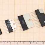 Close-up of integrated circuits in a microchip package