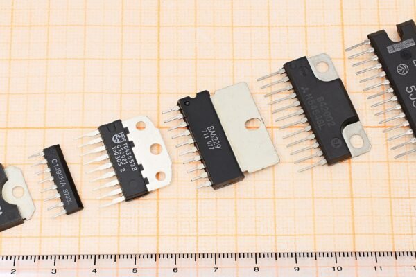 Close-up of integrated circuits in a microchip package