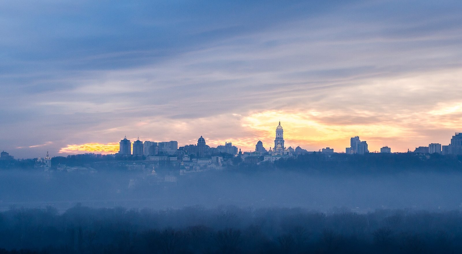 The Kyiv skyline across the Dnipro river